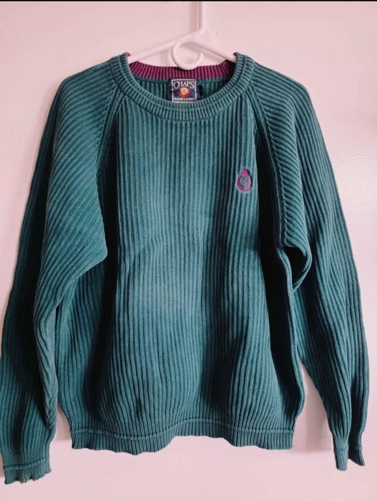 Chaps Other - Chaps Teal Ribbed Crewneck Sweater with Pink Emblem Ralf Lauren